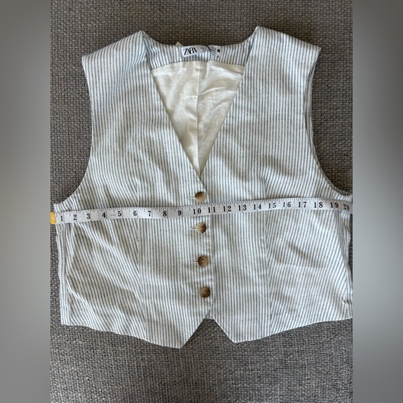 Zara Striped Waistcoat Vest Large  Cotton Buttoned brand new - Picture 8 of 9